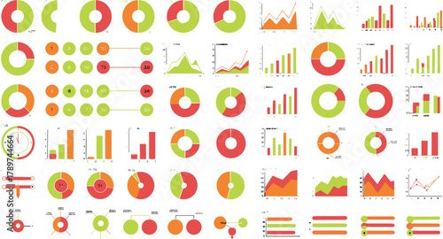Data visualization dashboard, pie chart, bar graph, line chart, analytics tools, business report, infographic elements, colorful metrics, performance trends, comparison chart