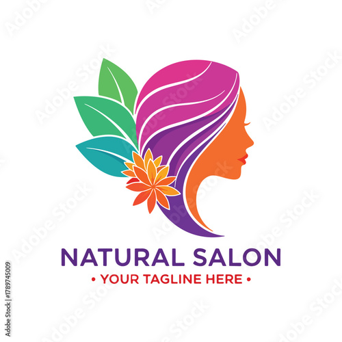 Natural Beauty Hair Boutique Logo with Elegant Leafy Hair Design
