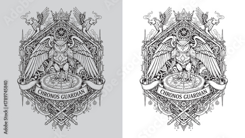 Chronos Guardian: Steampunk Armored Owl on Compass with Time Gears