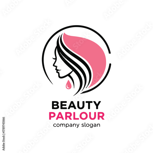 Elegant Beauty Parlour Logo with Woman's Profile and Flowing Hair