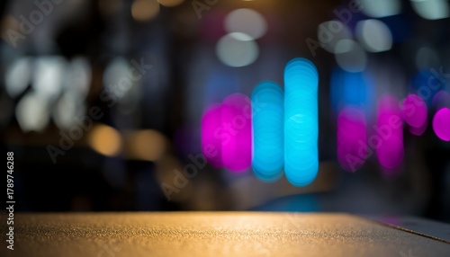 Gym floor lights colorful reflections create a modern, energetic vibe. Vibrant bokeh and textured surface enhance the dynamic, motivational gym environment.