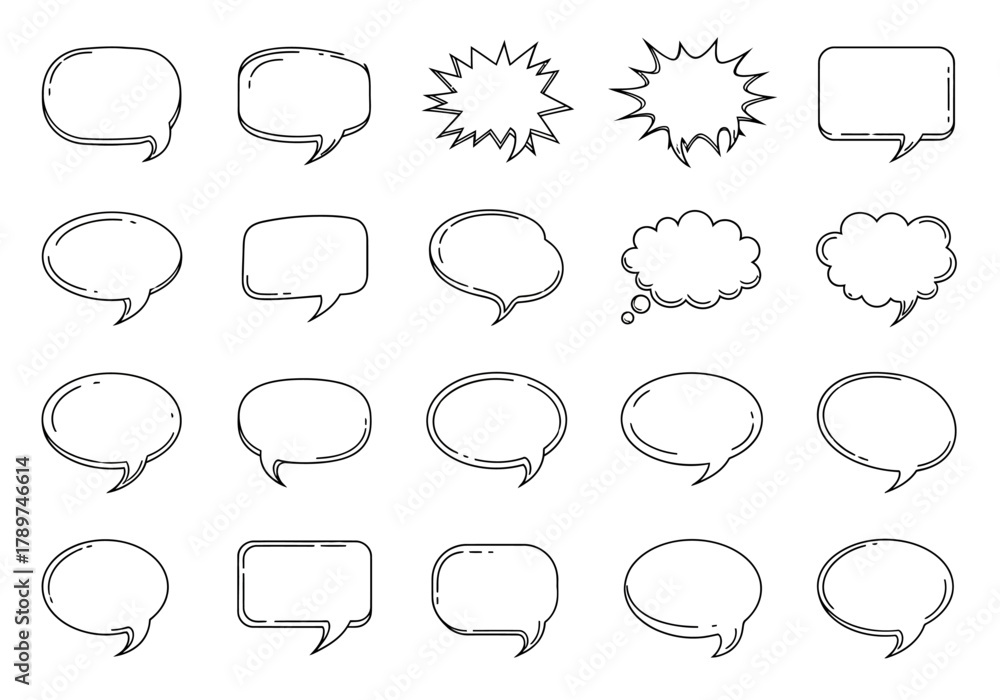 Fototapeta premium Collection of Black and White Speech Bubbles in Various Shapes.