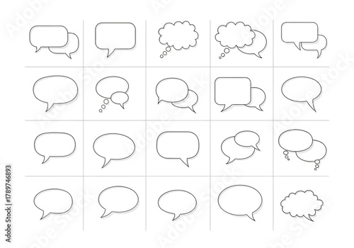 Collection of Black and White Speech Bubbles.
