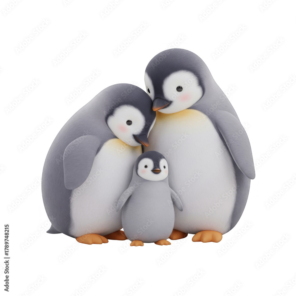 Fototapeta premium Penguin Family Togetherness on Transparent Background Three Gray