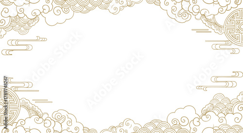 Elegant golden oriental cloud pattern border design for festive celebrations and traditional invitations