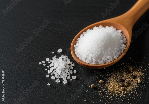Essential seasoning ingredients on black slate for culinary creations and food photography projects