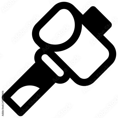 Hammer. Outlined stroke vector icon with black-filled details.