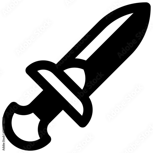 Sword. Outlined stroke vector icon with black-filled details.