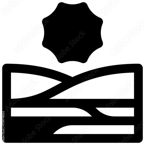 Desert. Outlined stroke vector icon with black-filled details.