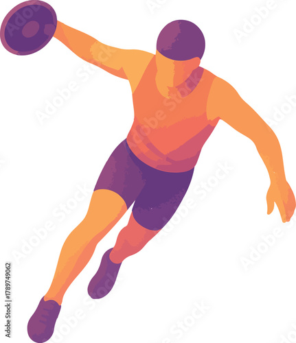 Discus thrower in motion orange and purple athlete