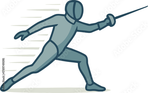 Fencer in motion with sword extended fencing athlete