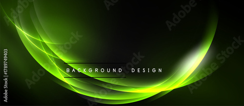 Abstract green waves, smooth curves, dark background. Modern design element, vibrant illumination, elegant presentation.