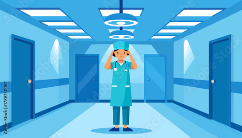 Frustrated Doctor Coping with Burnout and Stress in a Hospital Setting