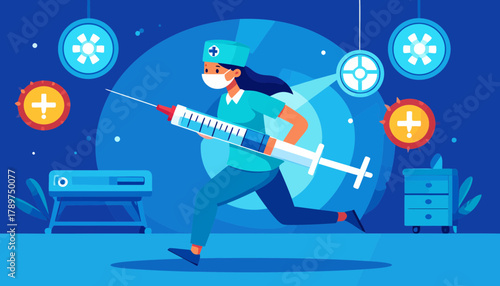 Healthcare worker on the run, feeling the immense pressure and stress of the job, highlighting the growing issue of professional burnout in the medical field