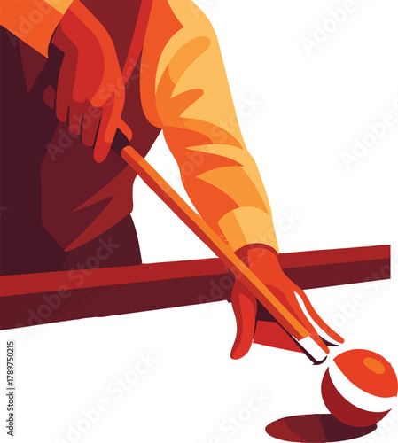 Hand aiming cue stick at billiard ball on table pool