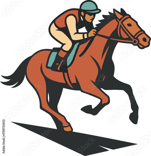 Horse and jockey racing illustration with bold outlines