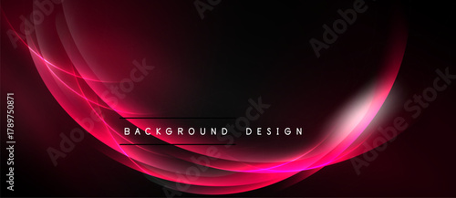 Abstract crimson lines form flowing shapes over dark background. Text reads background design centered within curves. Minimalist, modern aesthetic.