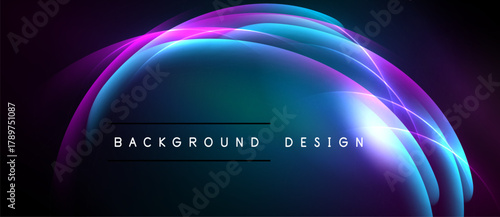 Abstract neon curves create vibrant background. Blue, purple, pink hues blend seamlessly. Modern design element for digital projects.