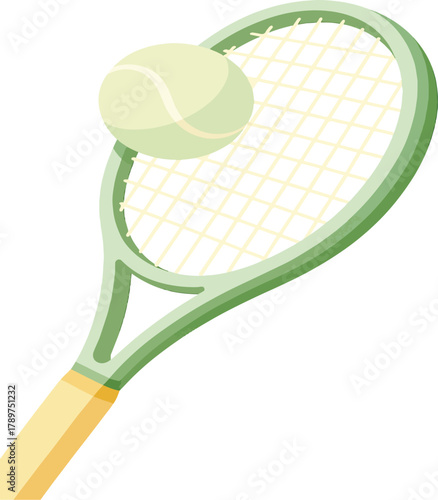 Light green tennis racket with yellow handle and pale yellow ball
