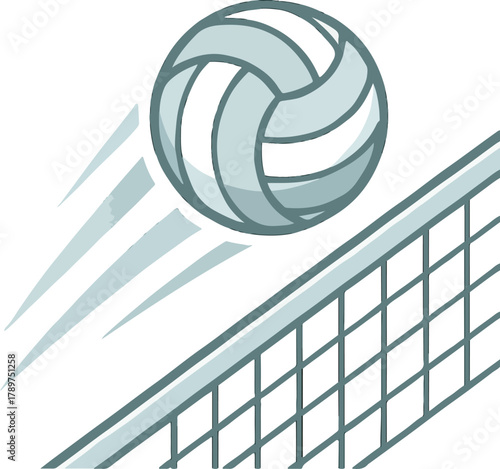 Light blue volleyball in motion over net sport game