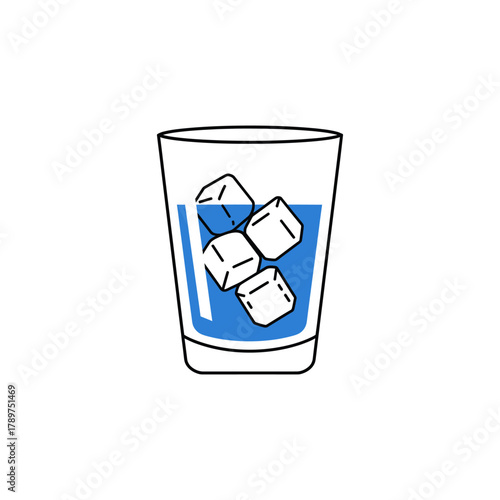 Glass of water with ice cubes sits on white surface, refreshing and simple in its presentation, conveying thirst quenching and purity.