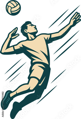 Male volleyball player spiking ball mid-air sport action