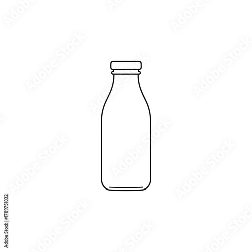 Milk bottle stands empty on white surface, awaiting refreshing beverage in simple, minimalist style, creating a clean and modern aesthetic.