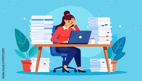 Overwhelmed professional battling burnout and stress from an excessive workload, illustrating mental exhaustion and the critical importance of work-life balance