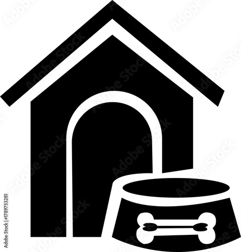 Dog house or doghouse kennel flat vector icon for pet apps and websites, Black silhouette dog animal house vector illustration, isolated on transparent background