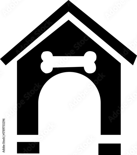 Dog house or doghouse kennel flat vector icon for pet apps and websites, Black silhouette dog animal house vector illustration, isolated on transparent background