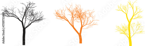 Collection of whimsical watercolor painted trees in various pastel colors and styles on a white background