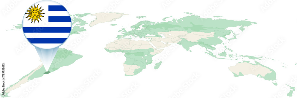 Fototapeta premium World Map with Uruguay Flag Pinpoint