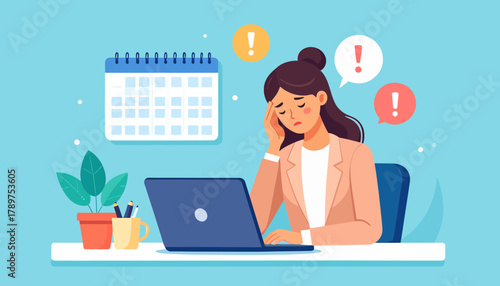 Burnout and Stress A Stressed Woman at Work Overwhelmed by Tasks and Deadlines