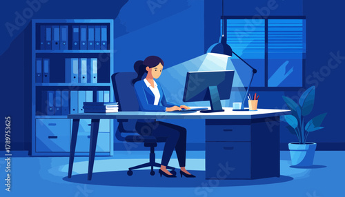 Battling Burnout A Woman Navigates Workplace Stress and Technology Amidst Office Challenges