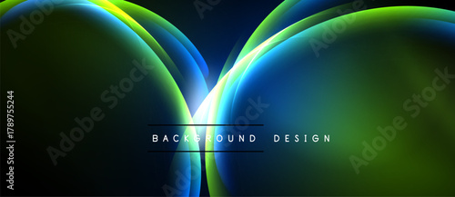 Abstract flowing shapes, vibrant colors, dark background. Modern design element, luminous effect, smooth gradients present.
