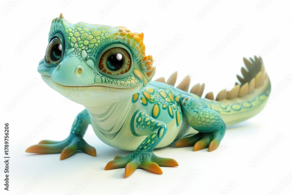 Fototapeta premium Adorable Cartoon Lizard with Big Eyes