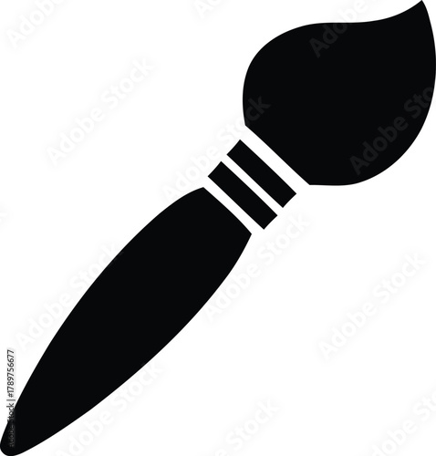 Paintbrush vector icon illustration, a minimalist black silhouette of an artist's tool used for painting and creative expression, perfect for graphic design and education.