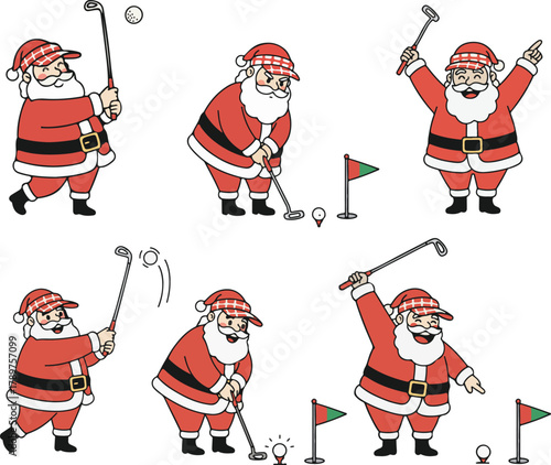 Santa claus playing golf, a fun and festive holiday activity with a touch of humor, perfect for christmas themed projects