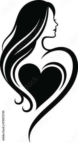 Feminine Silhouette and Heart Logo - Beauty, Love, and Wellness Vector  Logo