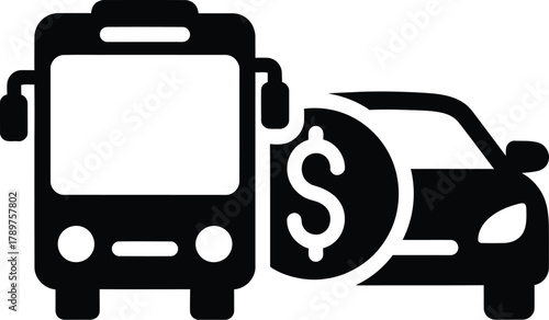 Bus and Car Transportation Cost Icon - Vehicle Economy and Public Transit Symbol