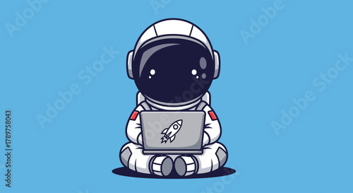 Astronaut in Space Suit Meditating with Laptop Cosmic Serenity and Digital Connection