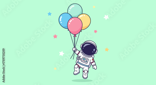 Weightless Astronaut soaring with Balloons An image of cosmic exploration and playful delight
