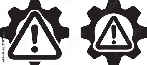 System error or setting warning icon set with gear symbol isolated on white background