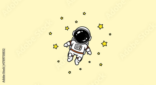 Floating in Space An Astronaut Surrounded by Stars in a Cartoon Style Illustration