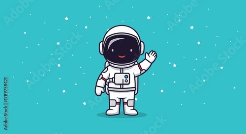 Friendly Astronaut in Space A Cute Cartoon Astronaut Waving in the Cosmos, Exploring the Universe
