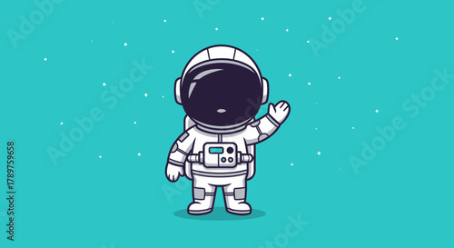 Cute Astronaut Waving Hello in Space with Stars Illustration
