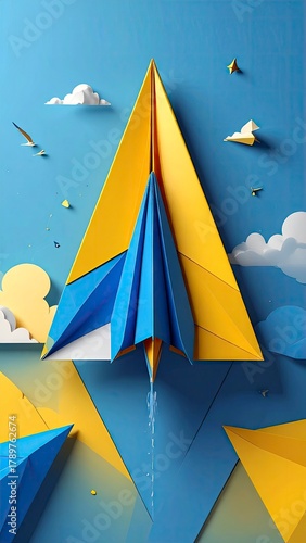Paper Airplane Soaring Through a Dreamy Sky.