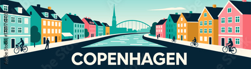 Copenhagen cityscape illustration with colorful buildings