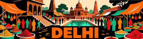Delhi market illustration with vibrant colors