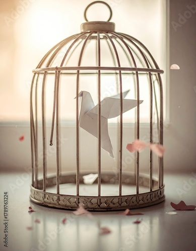 Paper Dove in Cage - A Symbol of Freedom and Confinement.